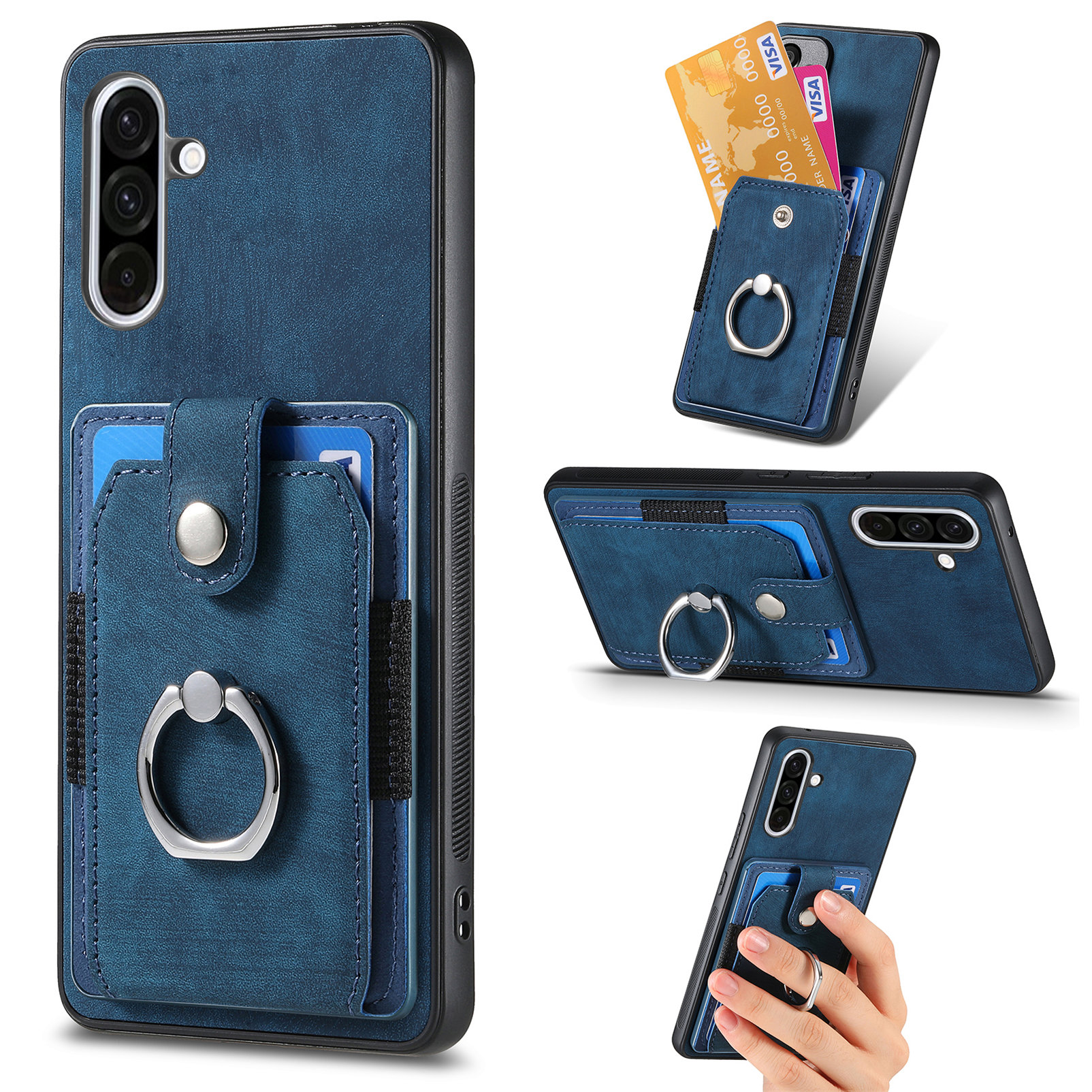 For Samsung Galaxy A36 5G Phone Case Leather Back Cover with Card Slots Kickstand - Blue