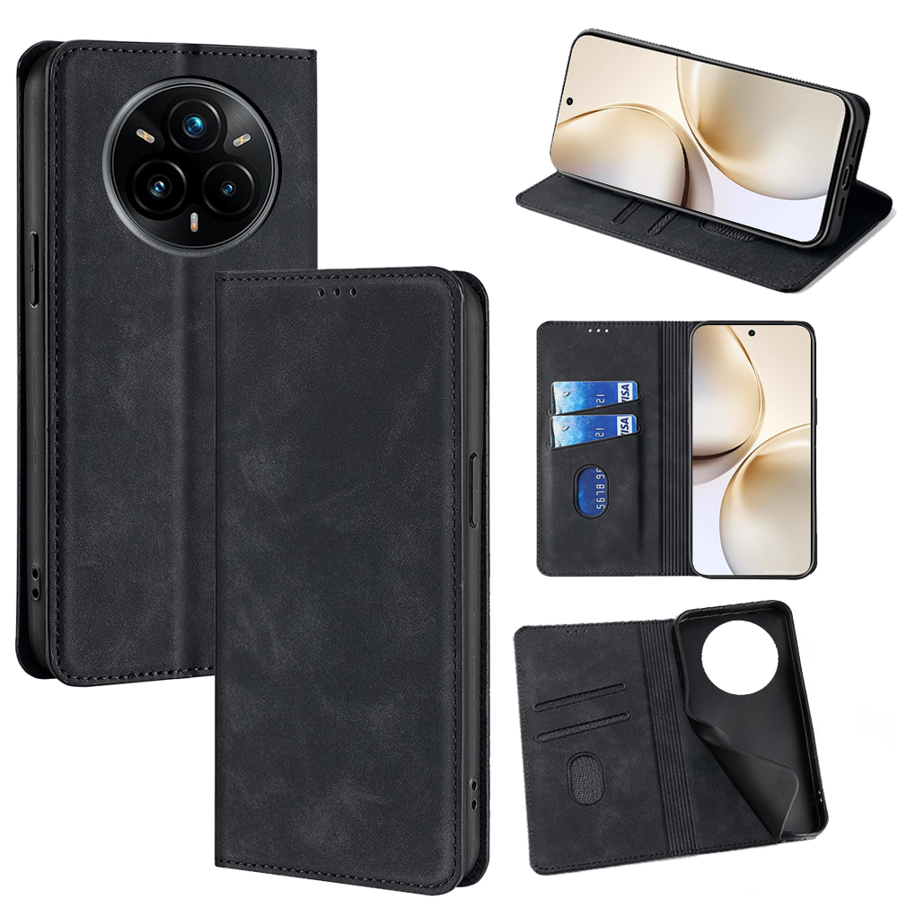 For Realme 14 Pro 5G Card Holder Case PU Leather Magnetic Closing Phone Cover - Black