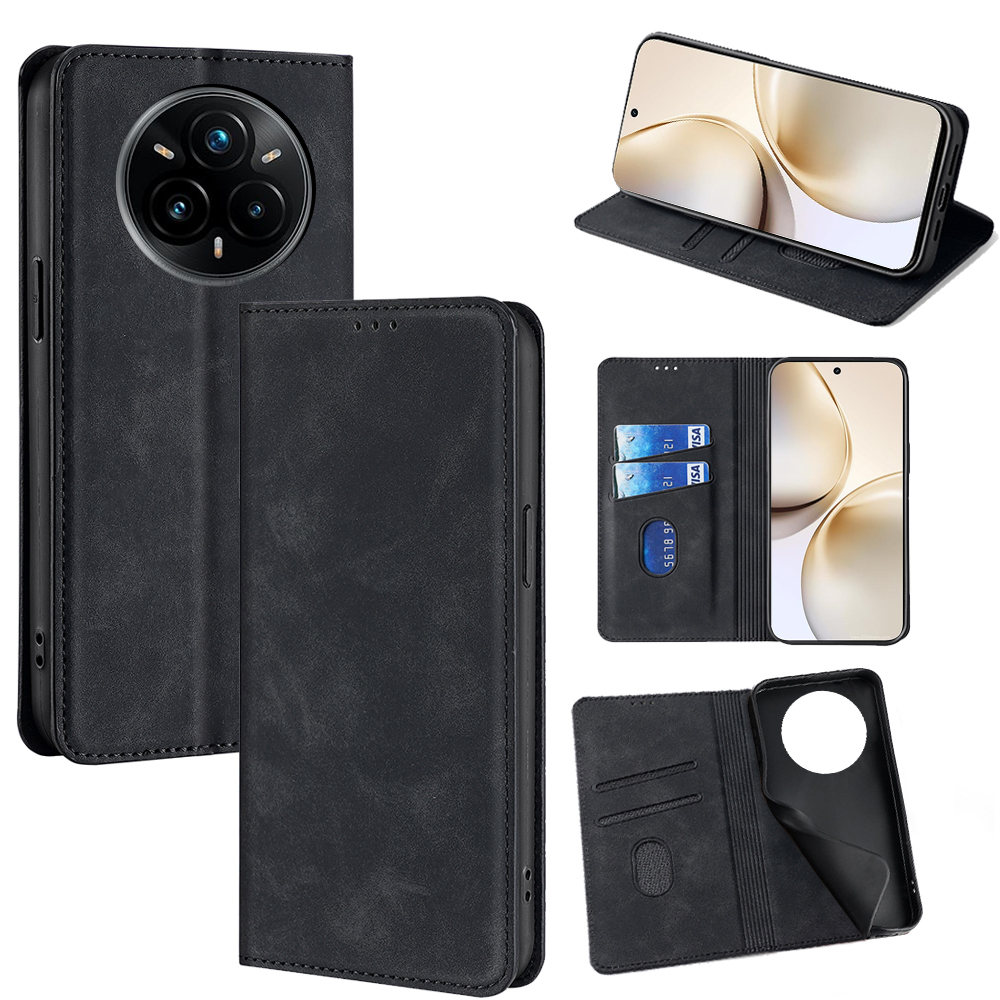 For Realme 14 Pro+ 5G Card Holder Case PU Leather Magnetic Closing Phone Cover - Black