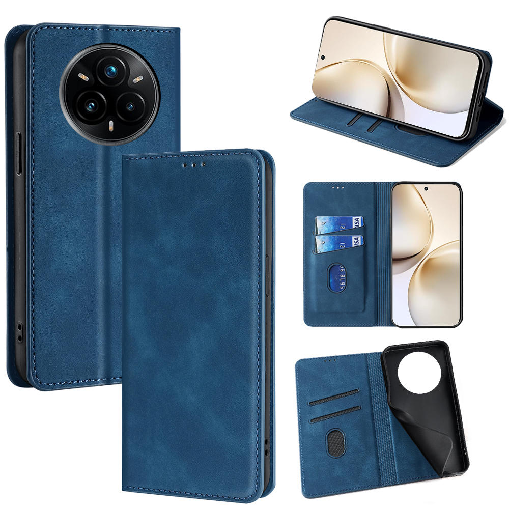 For Realme 14 Pro+ 5G Card Holder Case PU Leather Magnetic Closing Phone Cover - Blue
