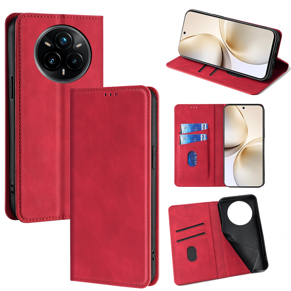 For Realme 14 Pro+ 5G Card Holder Case PU Leather Magnetic Closing Phone Cover - Red