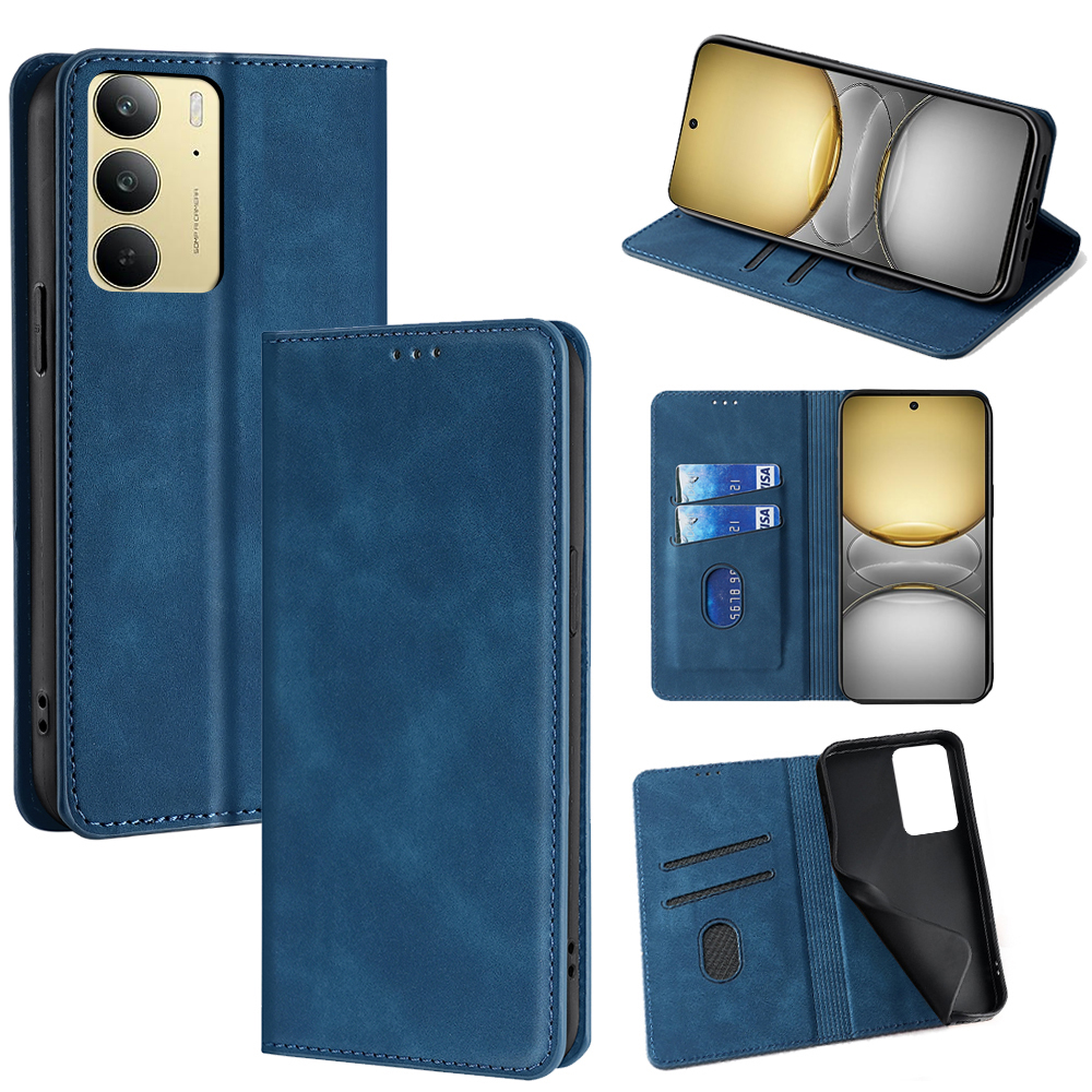 For Realme C75 4G / 14x 5G Card Holder Case PU Leather Magnetic Closing Phone Cover - Blue