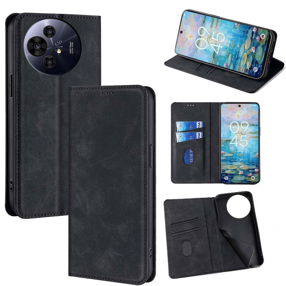 For TCL 50 Pro NxtPaper 5G / TCL 50 NxtPaper 5G Card Holder Case PU Leather Magnetic Closing Phone Cover - Black