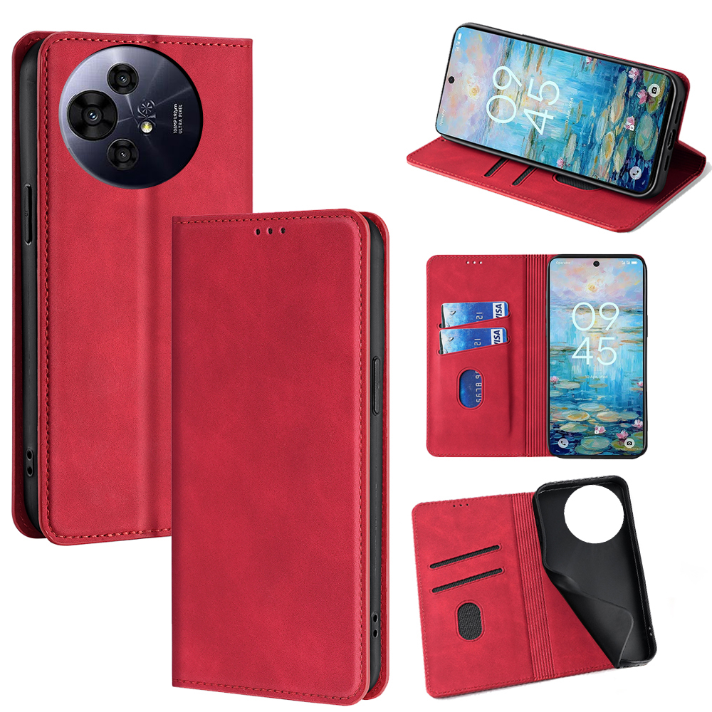 For TCL 50 Pro NxtPaper 5G / TCL 50 NxtPaper 5G Card Holder Case PU Leather Magnetic Closing Phone Cover - Red