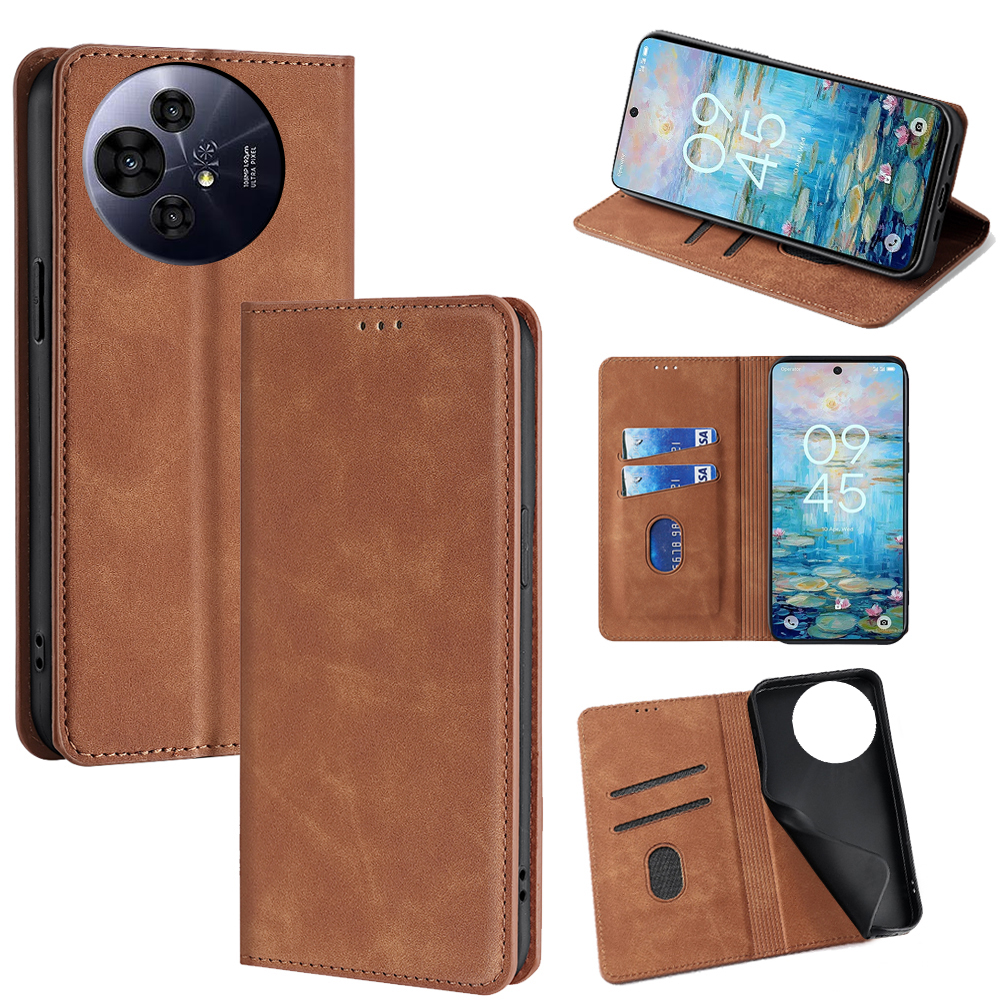 For TCL 50 Pro NxtPaper 5G / TCL 50 NxtPaper 5G Card Holder Case PU Leather Magnetic Closing Phone Cover - Light Brown