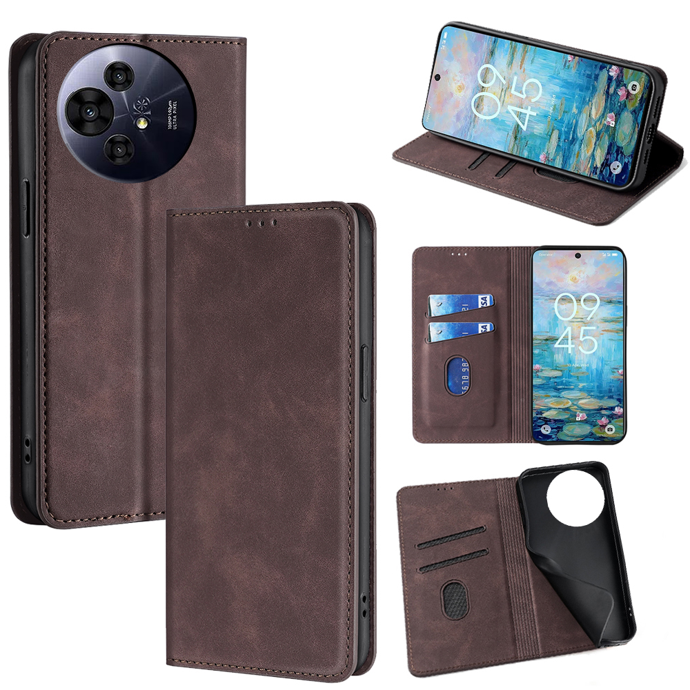 For TCL 50 Pro NxtPaper 5G / TCL 50 NxtPaper 5G Card Holder Case PU Leather Magnetic Closing Phone Cover - Dark Brown