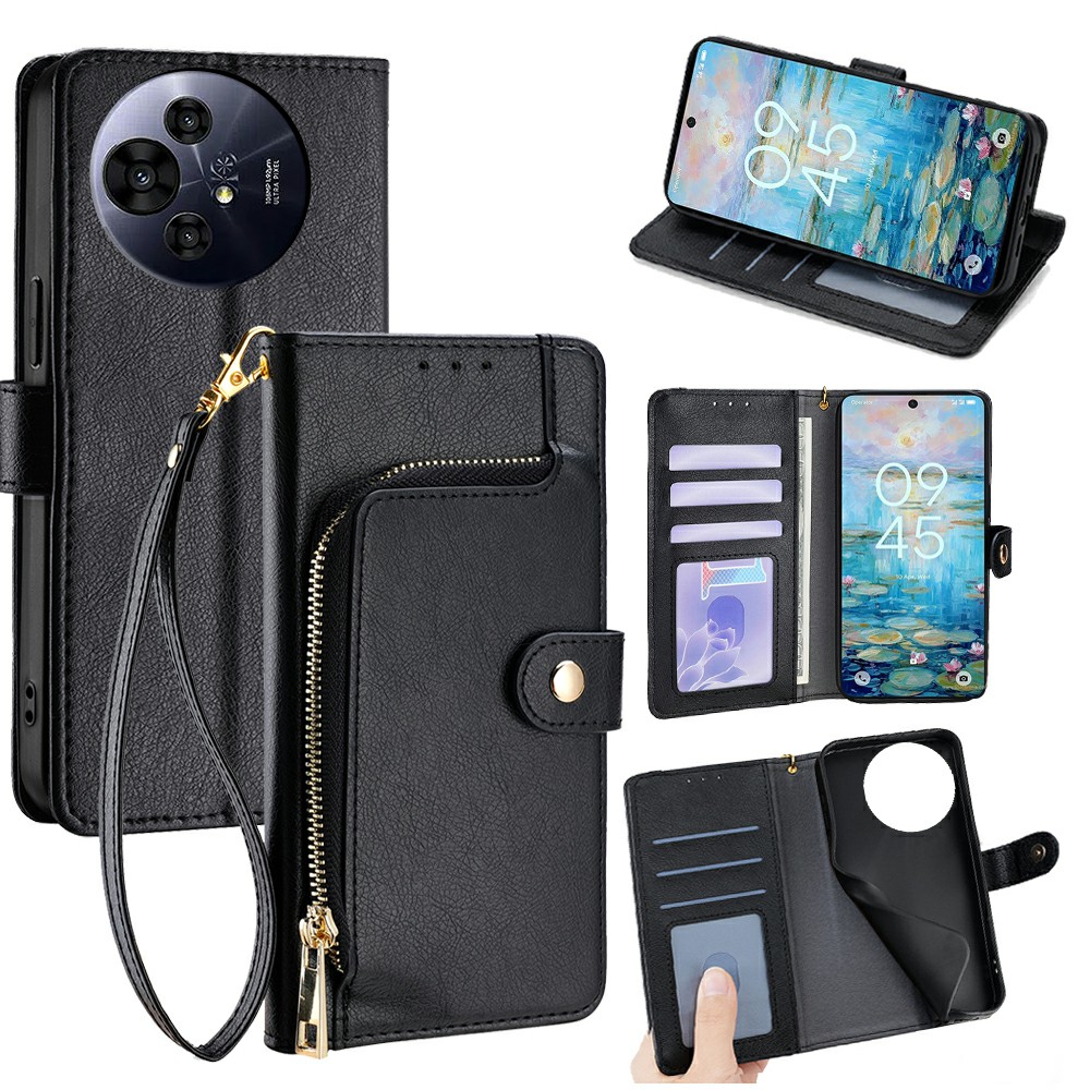 For TCL 50 Pro NxtPaper 5G / TCL 50 NxtPaper 5G Case Zipper Pocket PU Leather Wallet Flip Phone Cover - Black