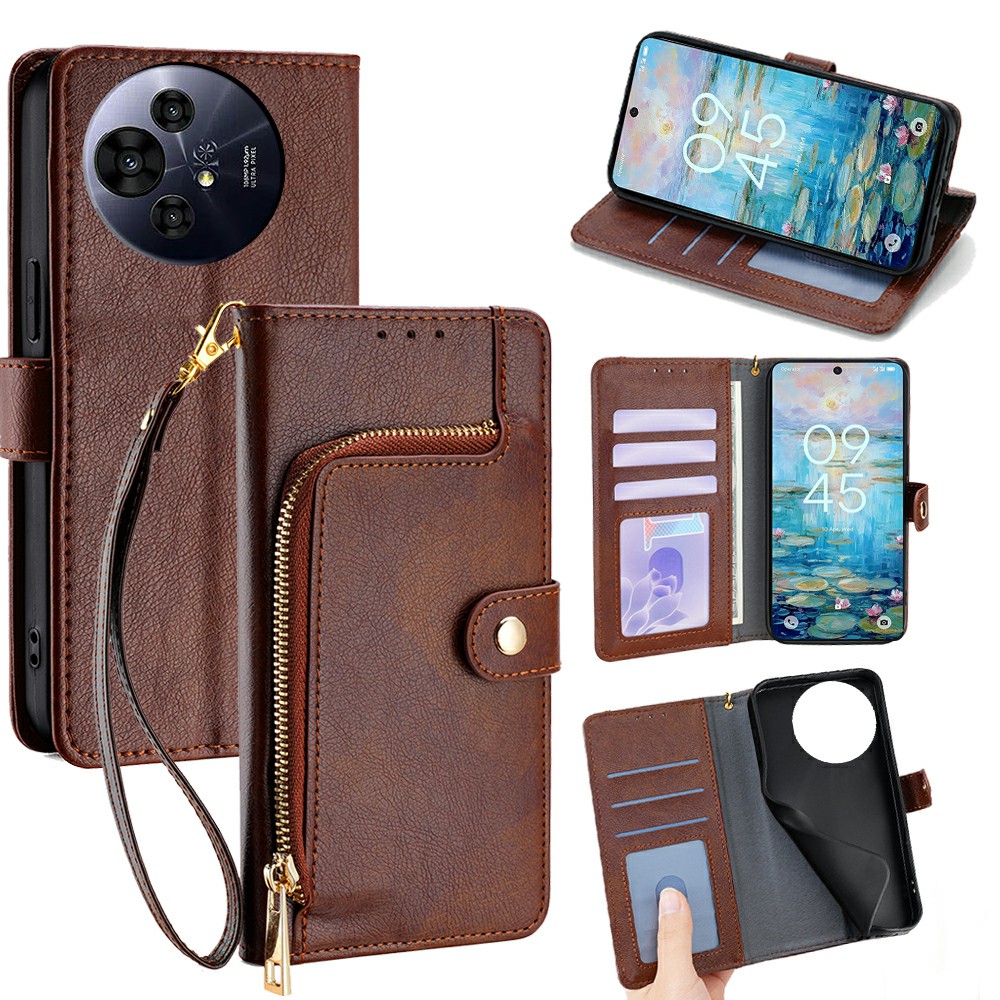 For TCL 50 Pro NxtPaper 5G / TCL 50 NxtPaper 5G Case Zipper Pocket PU Leather Wallet Flip Phone Cover - Brown