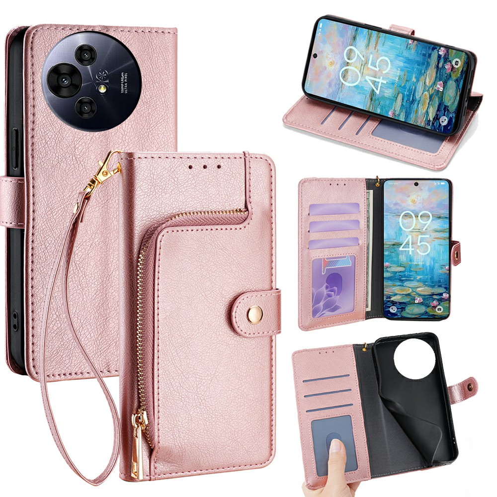 For TCL 50 Pro NxtPaper 5G / TCL 50 NxtPaper 5G Case Zipper Pocket PU Leather Wallet Flip Phone Cover - Rose Gold
