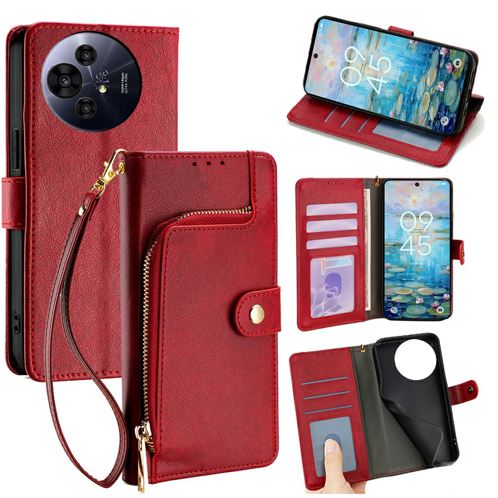 For TCL 50 Pro NxtPaper 5G / TCL 50 NxtPaper 5G Case Zipper Pocket PU Leather Wallet Flip Phone Cover - Red