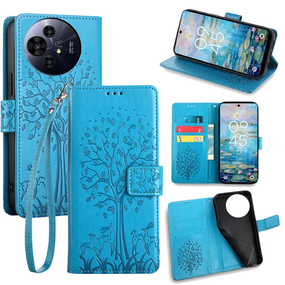For TCL 50 Pro NxtPaper 5G / 50 NxtPaper 5G Case PU Leather Wallet Phone Cover Tree Deer Imprinted - Blue