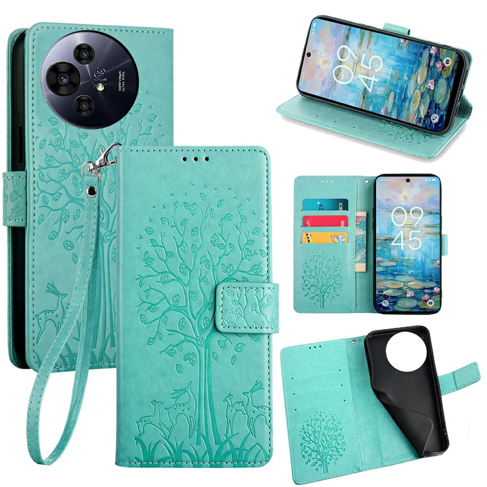 For TCL 50 Pro NxtPaper 5G / 50 NxtPaper 5G Case PU Leather Wallet Phone Cover Tree Deer Imprinted - Green