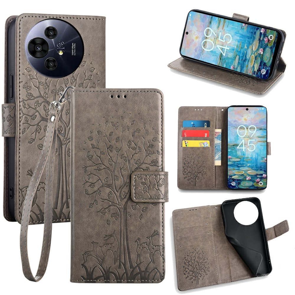 For TCL 50 Pro NxtPaper 5G / 50 NxtPaper 5G Case PU Leather Wallet Phone Cover Tree Deer Imprinted - Grey