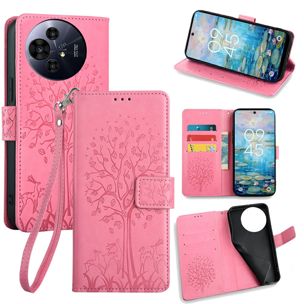 For TCL 50 Pro NxtPaper 5G / 50 NxtPaper 5G Case PU Leather Wallet Phone Cover Tree Deer Imprinted - Pink