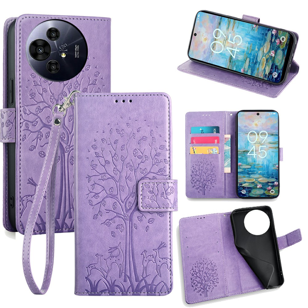 For TCL 50 Pro NxtPaper 5G / 50 NxtPaper 5G Case PU Leather Wallet Phone Cover Tree Deer Imprinted - Purple