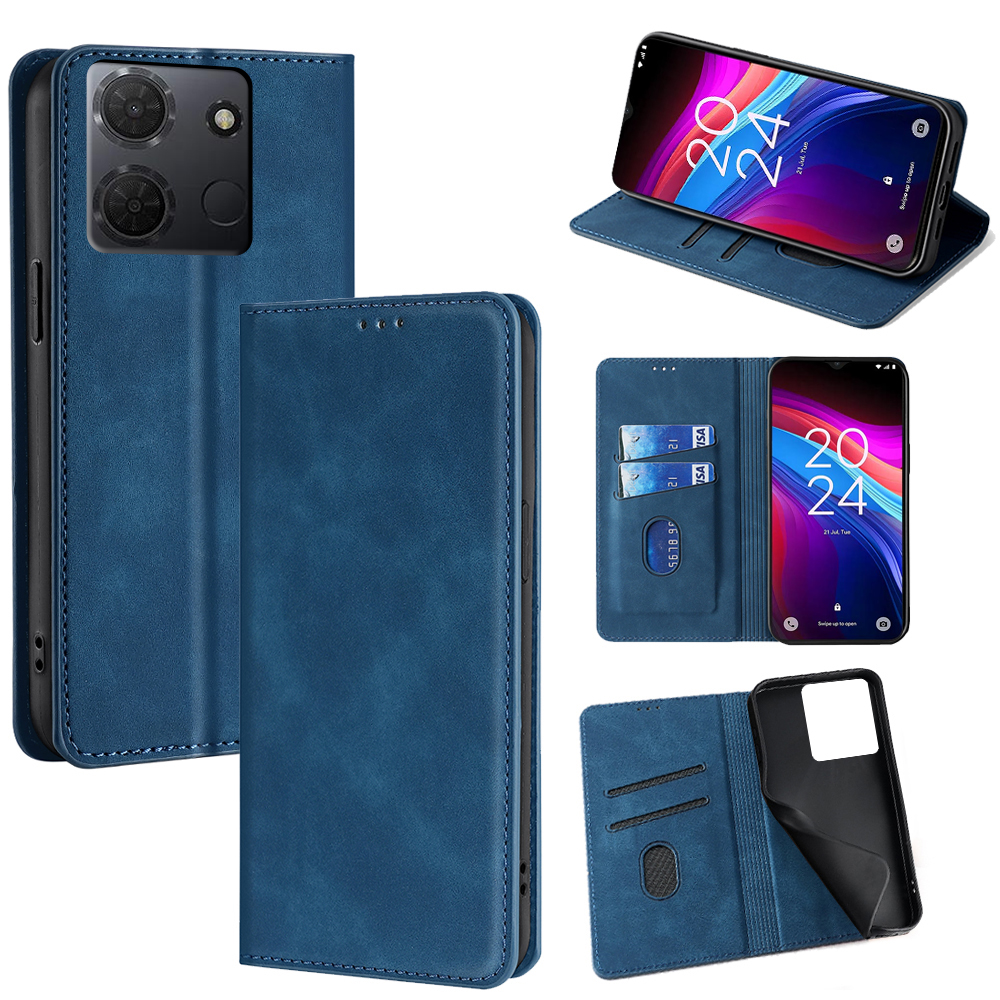 For TCL 503 Card Holder Case PU Leather Magnetic Closing Phone Cover - Blue