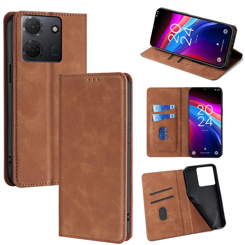 For TCL 503 Card Holder Case PU Leather Magnetic Closing Phone Cover - Light Brown