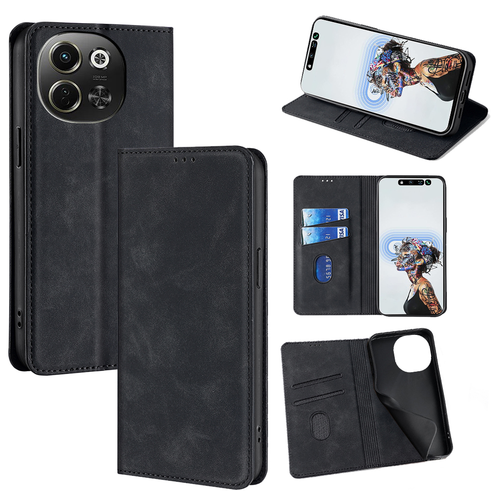 For TECNO Pova 6 Neo 5G / Spark 30 5G Card Holder Case PU Leather Magnetic Closing Phone Cover - Black