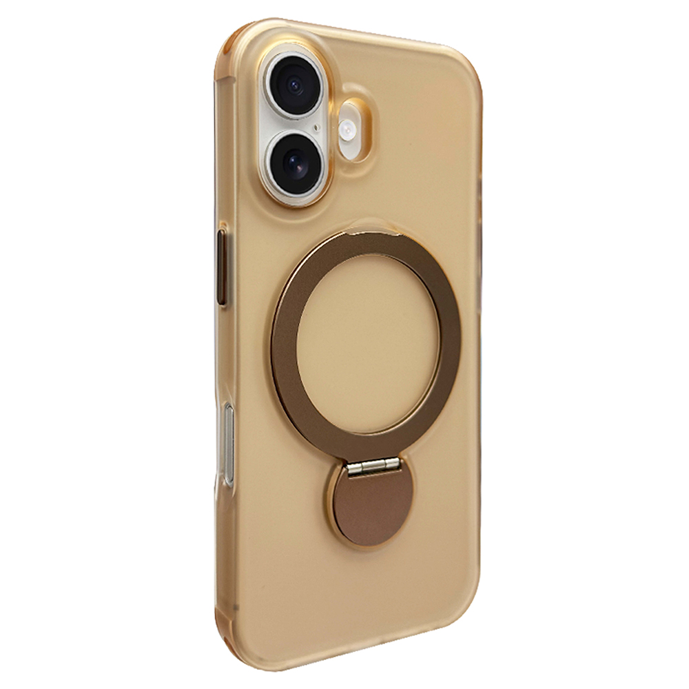 For iPhone 16 Magnetic Case TPU+PC Phone Cover with Kickstand - Desert Gold
