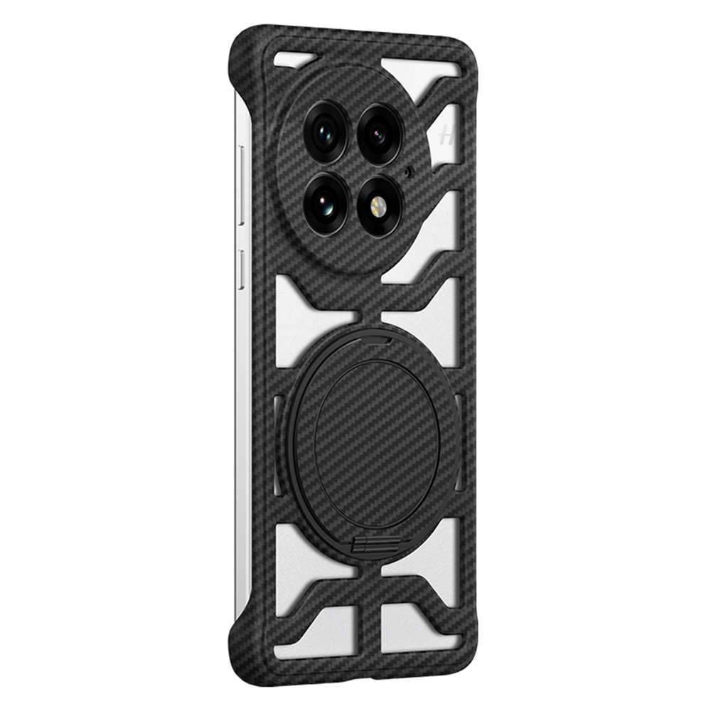 For OnePlus 13 Case with Kickstand Heat Dissipation Hard PC Phone Back Cover Carbon Fiber Texture - Black