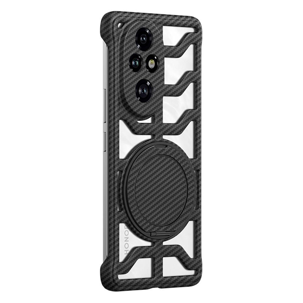 For Honor 200 5G Case with Kickstand Heat Dissipation Hard PC Phone Back Cover Carbon Fiber Texture - Black