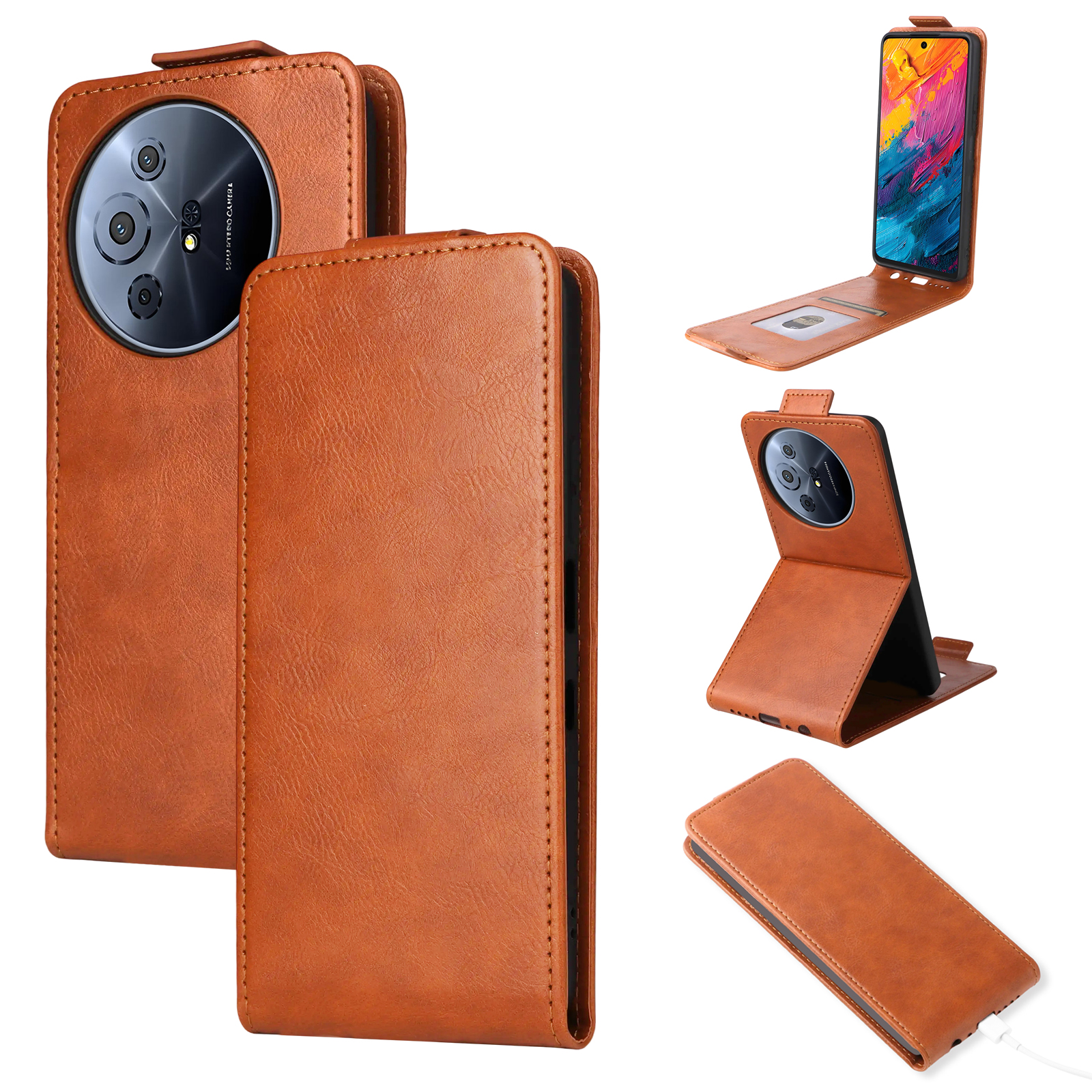 Leather Case For TCL 50 NxtPaper 5G / 50 Pro NxtPaper 5G / 60 XE Stand Magnetic Clasp Vertical Flip Phone Cover with Card Holder - Orange
