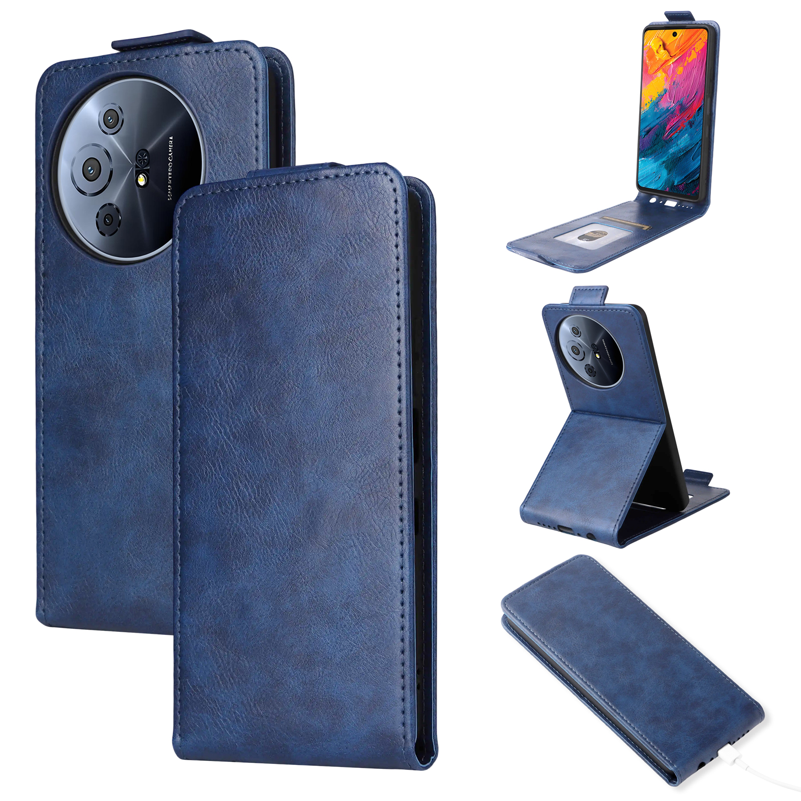 Leather Case For TCL 50 NxtPaper 5G / 50 Pro NxtPaper 5G / 60 XE Stand Magnetic Clasp Vertical Flip Phone Cover with Card Holder - Dark Blue