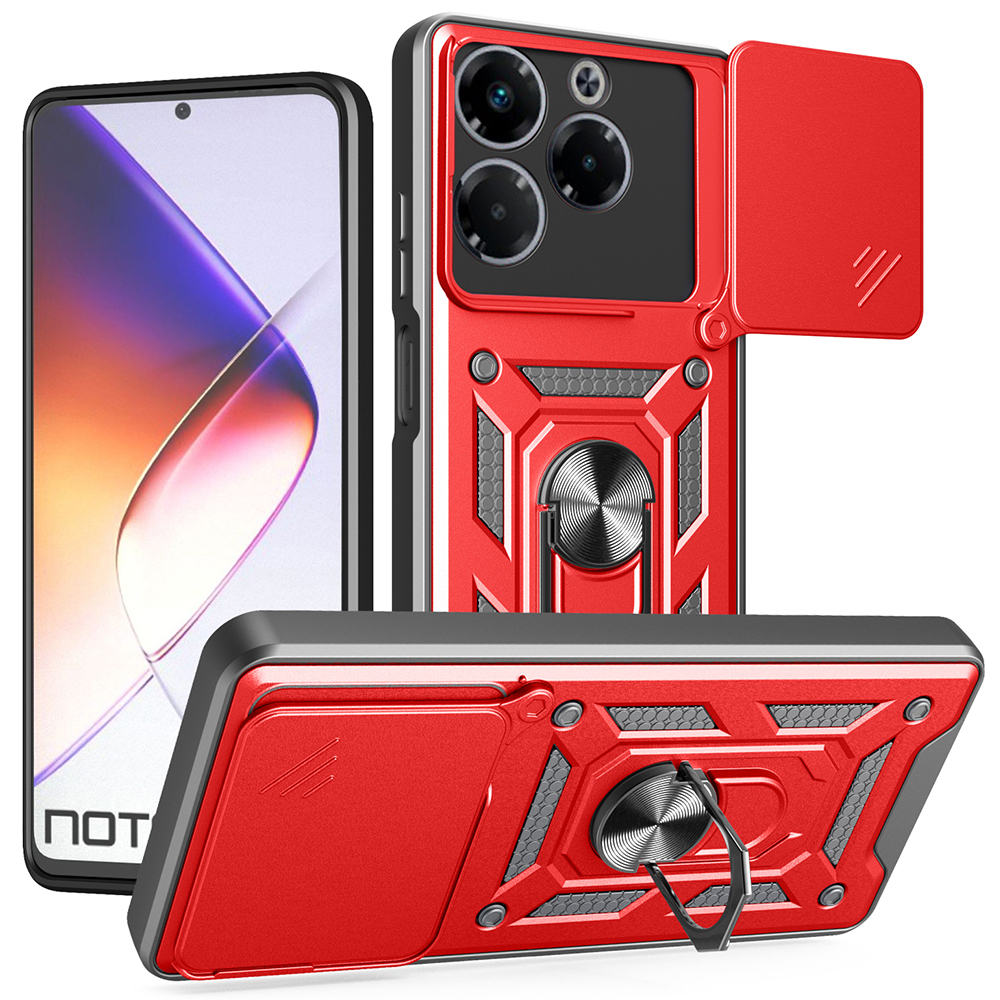 For Infinix Note 40X 5G Case with Slide Camera Lid PC + TPU Kickstand Phone Cover - Red
