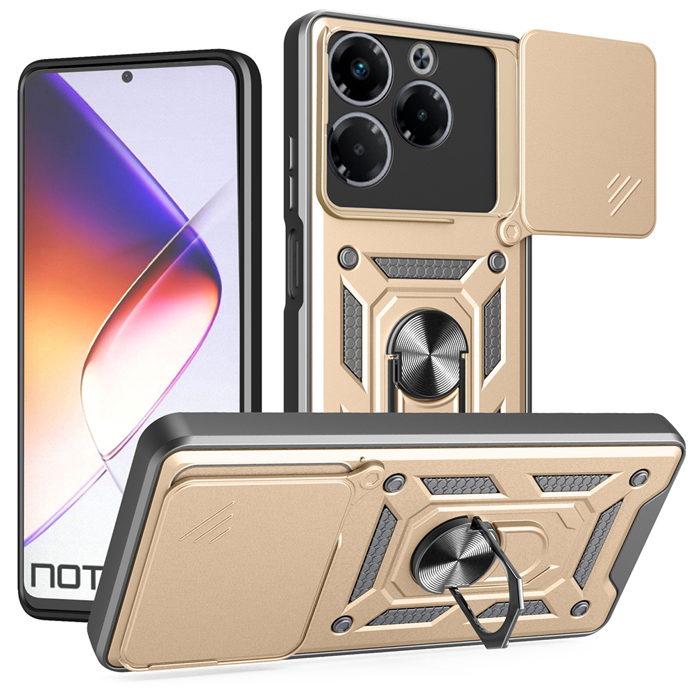 For Infinix Note 40X 5G Case with Slide Camera Lid PC + TPU Kickstand Phone Cover - Gold