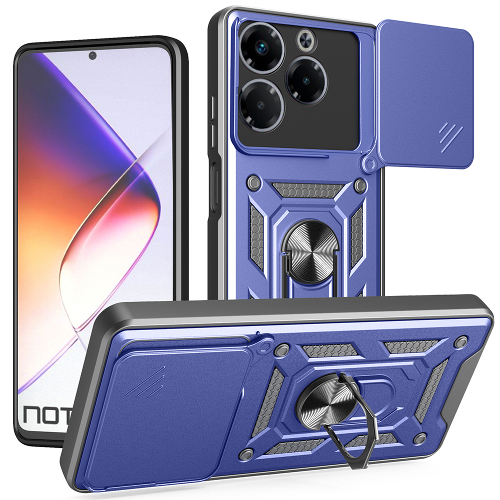 For Infinix Note 40X 5G Case with Slide Camera Lid PC + TPU Kickstand Phone Cover - Blue