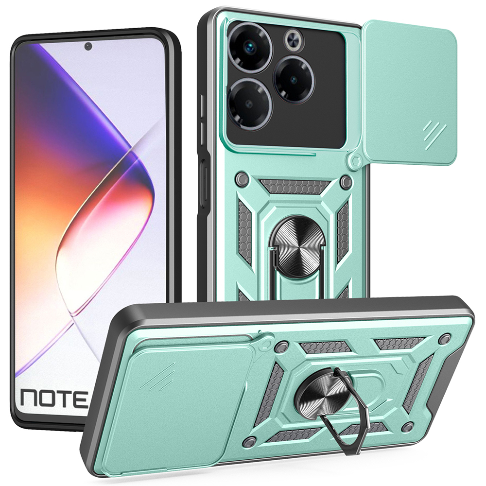 For Infinix Note 40X 5G Case with Slide Camera Lid PC + TPU Kickstand Phone Cover - Green