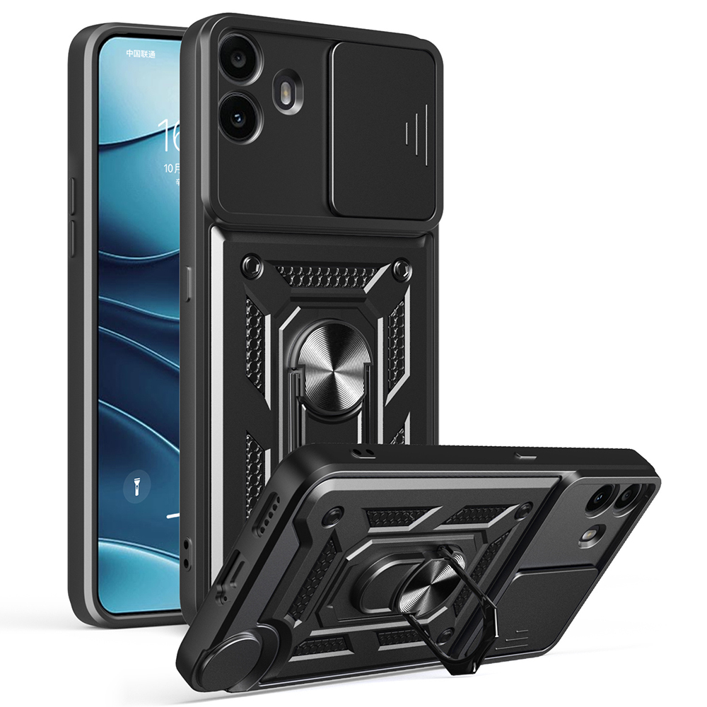 For Nothing CMF Phone 1 Case with Slide Camera Lid PC + TPU Kickstand Phone Cover - Black