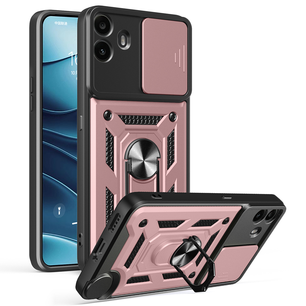 For Nothing CMF Phone 1 Case with Slide Camera Lid PC + TPU Kickstand Phone Cover - Rose Gold