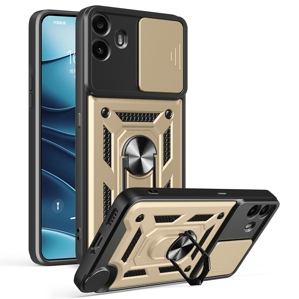 For Nothing CMF Phone 1 Case with Slide Camera Lid PC + TPU Kickstand Phone Cover - Gold