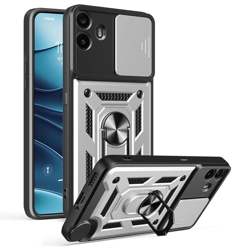 For Nothing CMF Phone 1 Case with Slide Camera Lid PC + TPU Kickstand Phone Cover - Silver