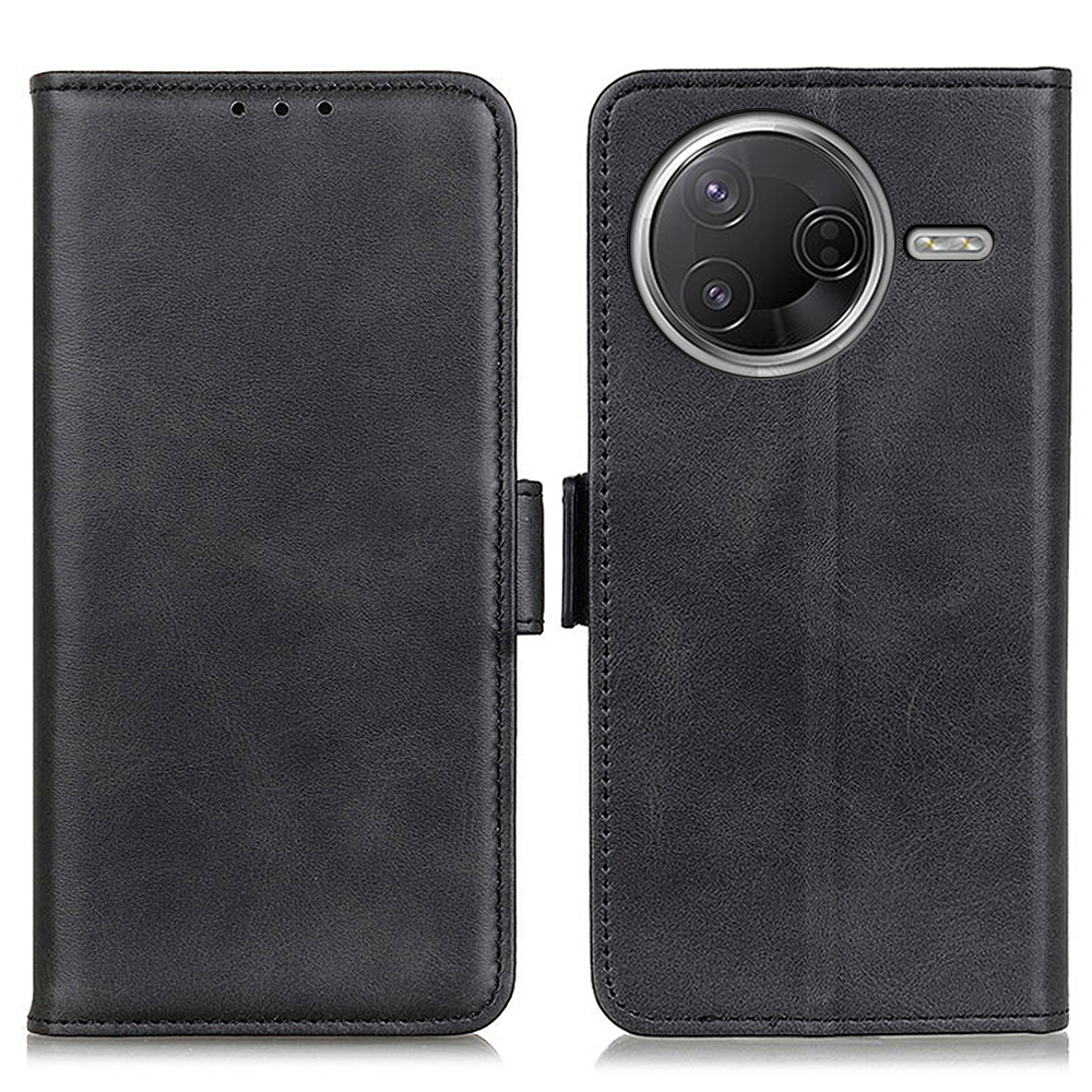 PU Leather Case For Xiaomi Poco F7 Pro 5G / F7 Ultra 5G / Redmi K80 Pro 5G / K80 5G Stand Cowhide Texture Phone Cover - Black