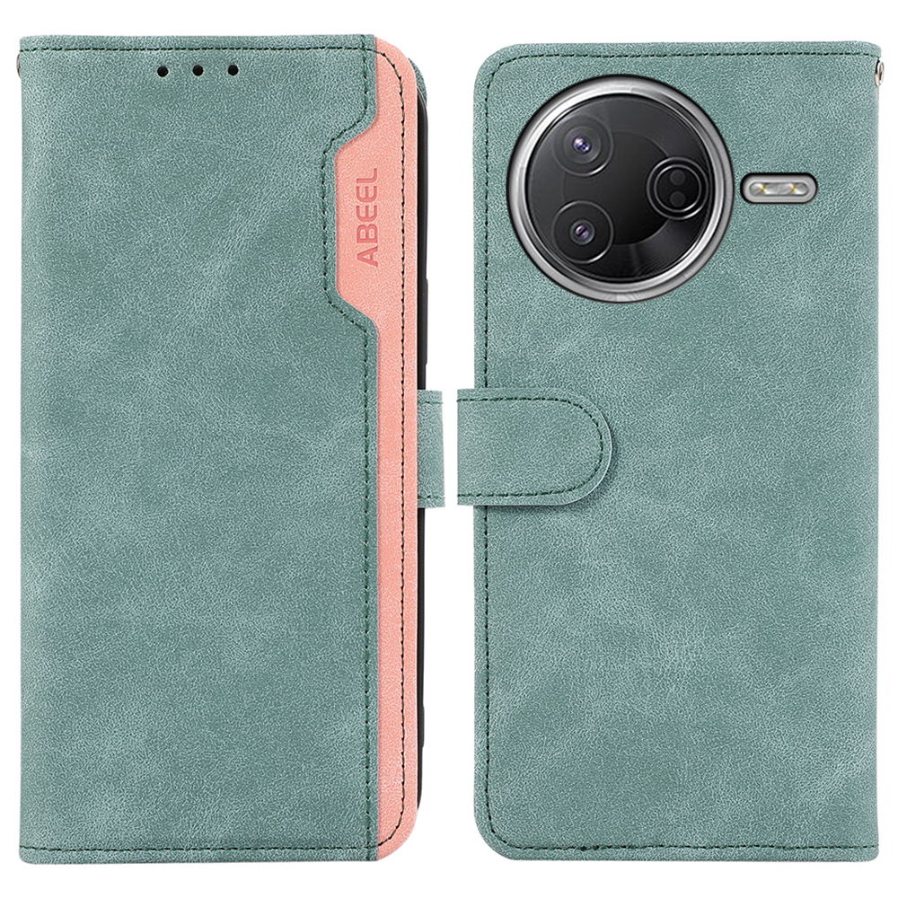 ABEEL Leather Case For Xiaomi Poco F7 Pro 5G  /  F7 Ultra 5G  /  Redmi K80 Pro 5G  /  K80 5G Color Splicing Flip Phone Cover RFID Blocking - Baby Blue