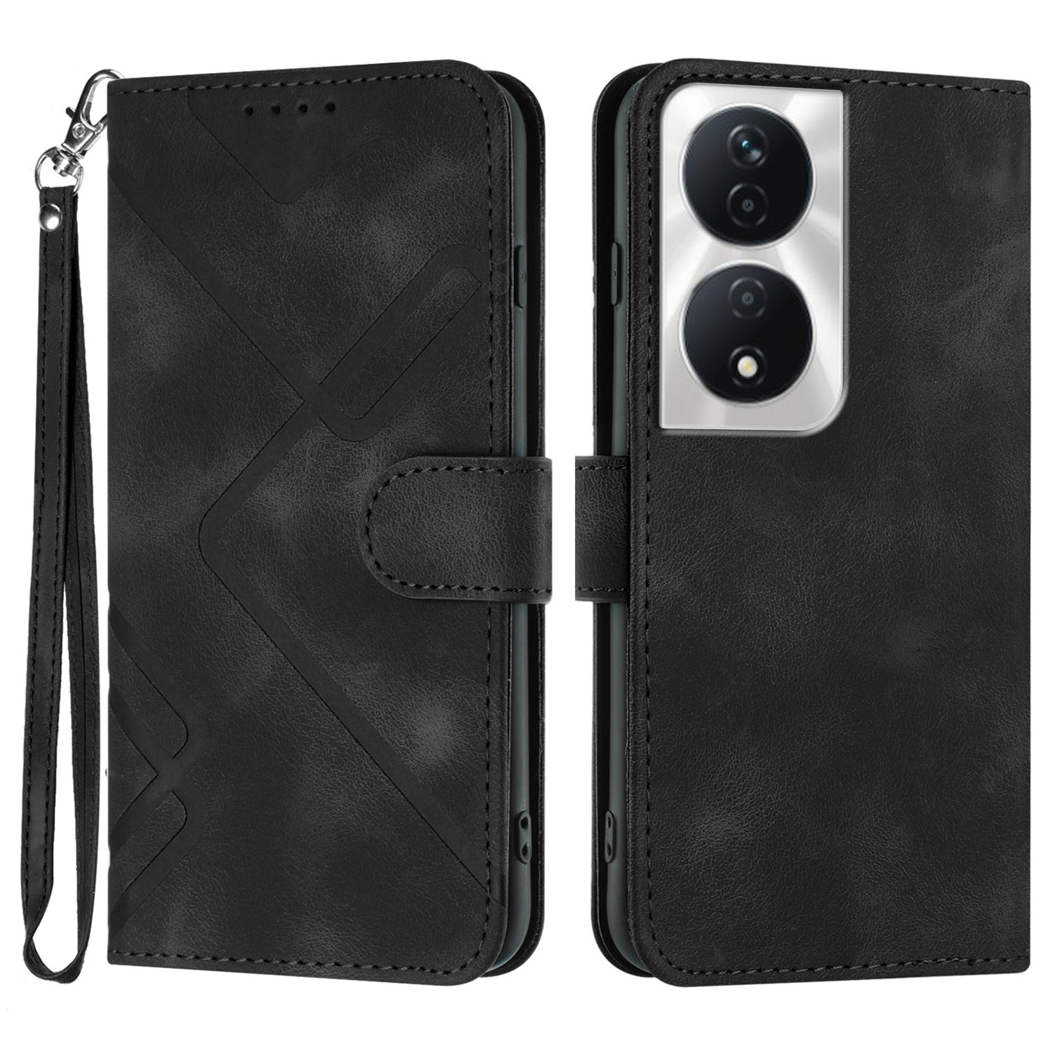 For Honor X7b 5G / Honor 90 Smart / Honor Play 8T 5G / Honor Play 50 Plus 5G / Honor X7b 4G Wallet Case Line Imprinted PU Leather Phone Cover with Str