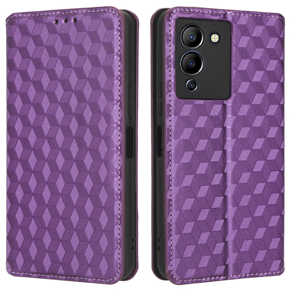 

Für Infinix Hinweis 12 G96 4G X670 Stand Wallet Wallet Leder Phone Hülle Rhombusmuster Eingeprägter Magnetischer Absorption Folio Flip Cover - Violett, Infinix Note 12 G96 4G