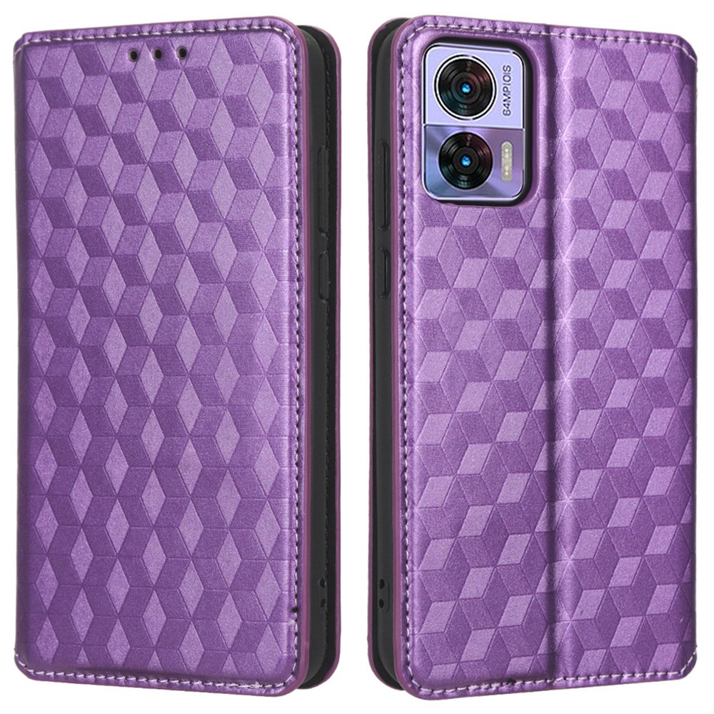 

Für Motorola Edge 30 Neo 5G Geprinktes Rhombusmuster PU Leder Telefon Hülle Magnetische Autoschließabdeckung Mit Brieftaschenständer - Violett, Motorola Edge 30 Neo 5G