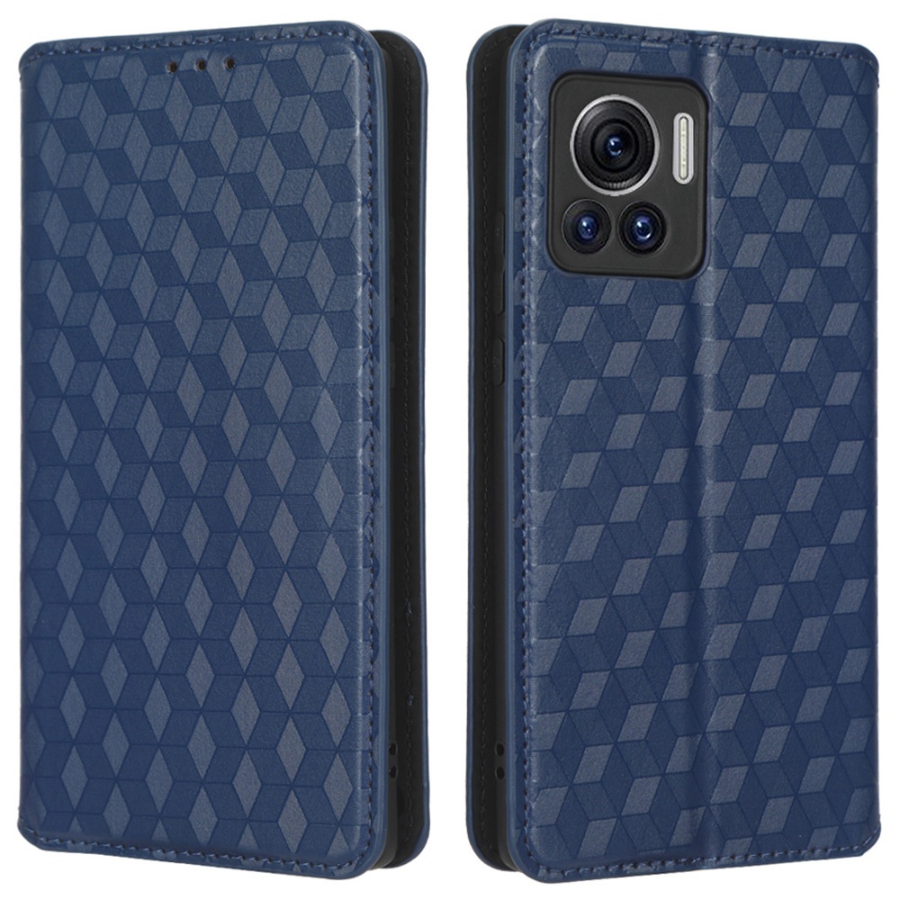 

Für Motorola Edge 30 Ultra 5g / Rand X / Moto X30 Pro 5G Rhombusmuster Eingeprägter Leder -brieftaschen -stillschaden Abdeckung Magnetische Schließung Telefon Hülle - Blau, Motorola Edge 30 Ultra 5G