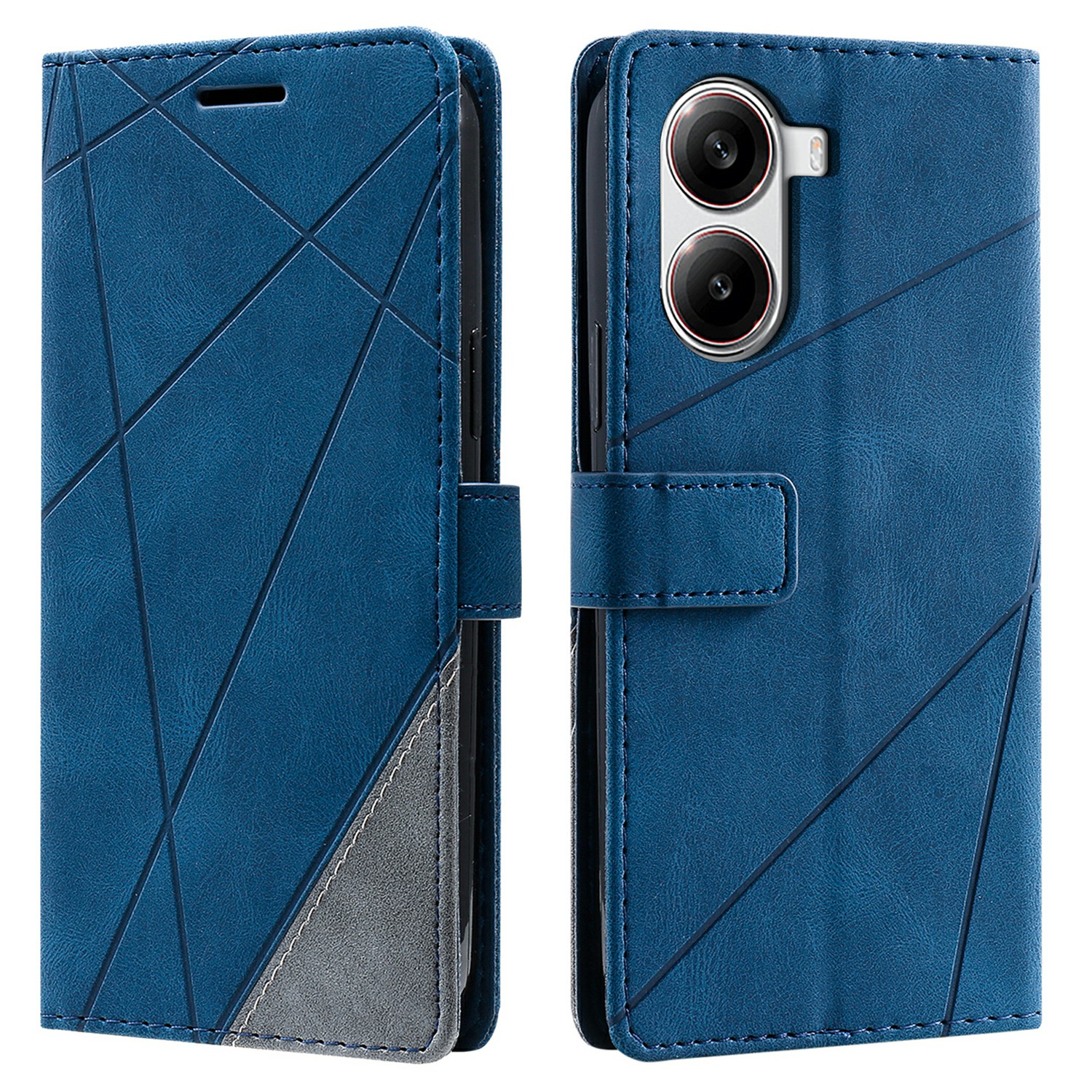 For Xiaomi Redmi Turbo 4 5G / Poco X7 Pro 5G Case Imprinted Lines PU Leather Splicing Wallet Phone Cover - Blue