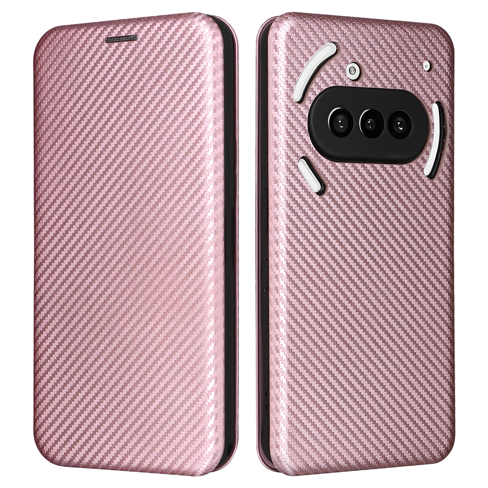 For Nothing Phone (3a) Case Carbon Fiber Texture Drop-Proof PU Leather Phone Cover - Rose Gold