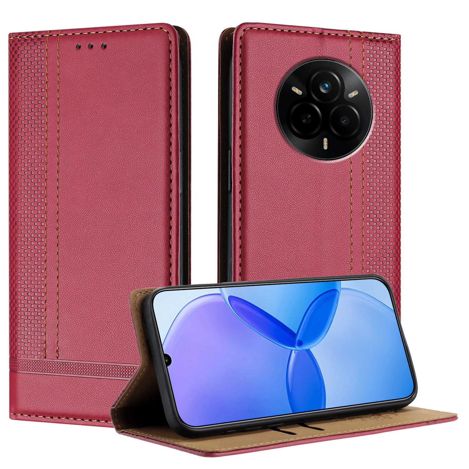 For Realme 14 Pro 5G Case L-Shaped Grid Pattern Leather Stand Phone Cover with Card Slots - Red