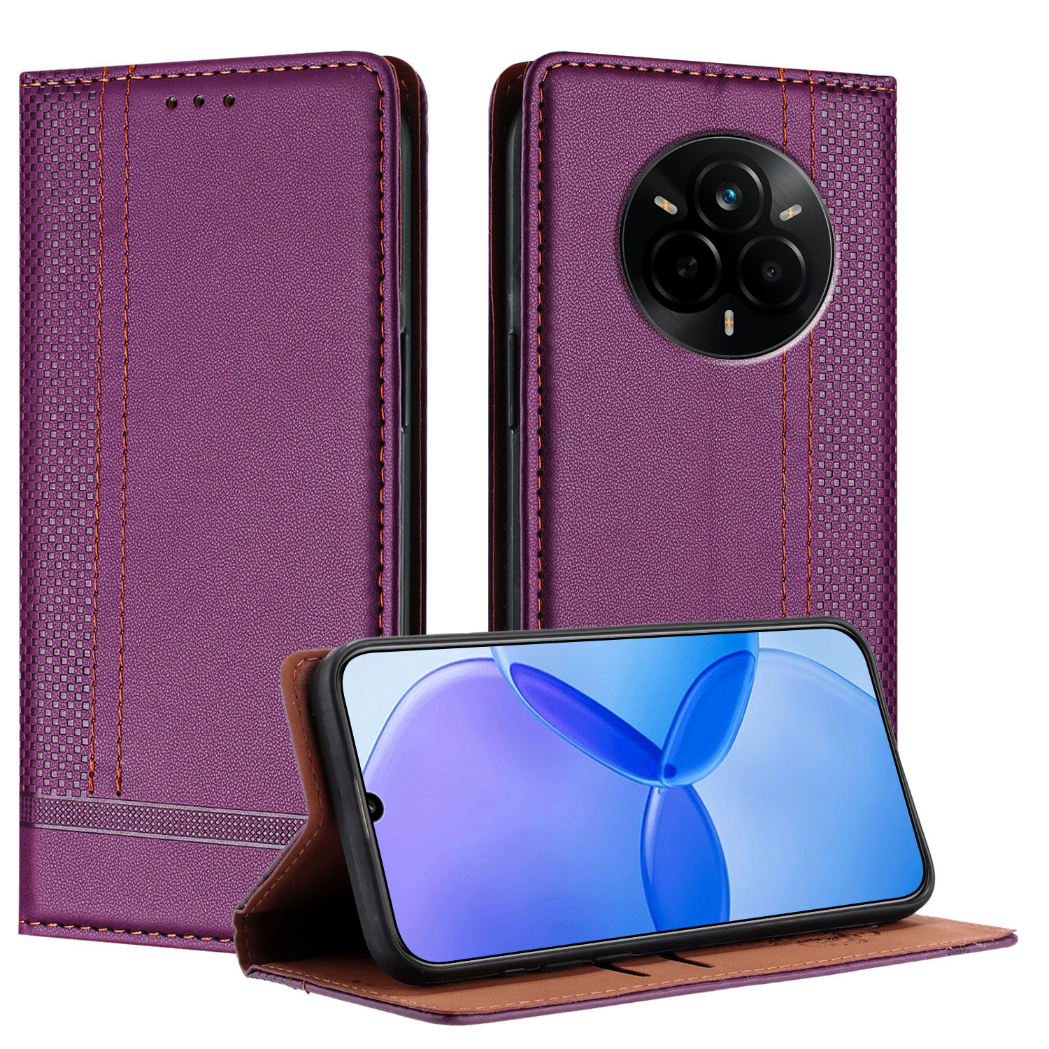 For Realme 14 Pro 5G Case L-Shaped Grid Pattern Leather Stand Phone Cover with Card Slots - Purple