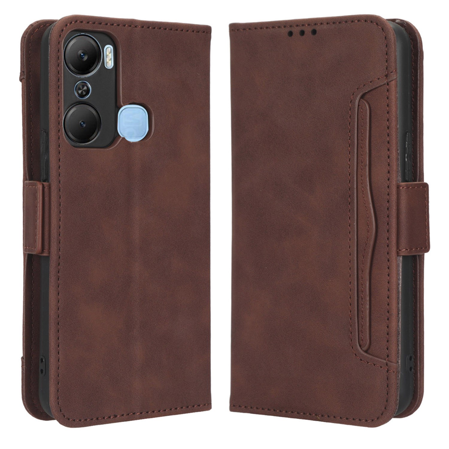 

Für Infinix Hot 12 Pro 4G X668C PU Lederständer Mehrere Kartensteckplätze Hülle Doppelmagnetverschluss Flip Wallet Telefonabdeckung - Braun, Infinix Hot 12 Pro 4G