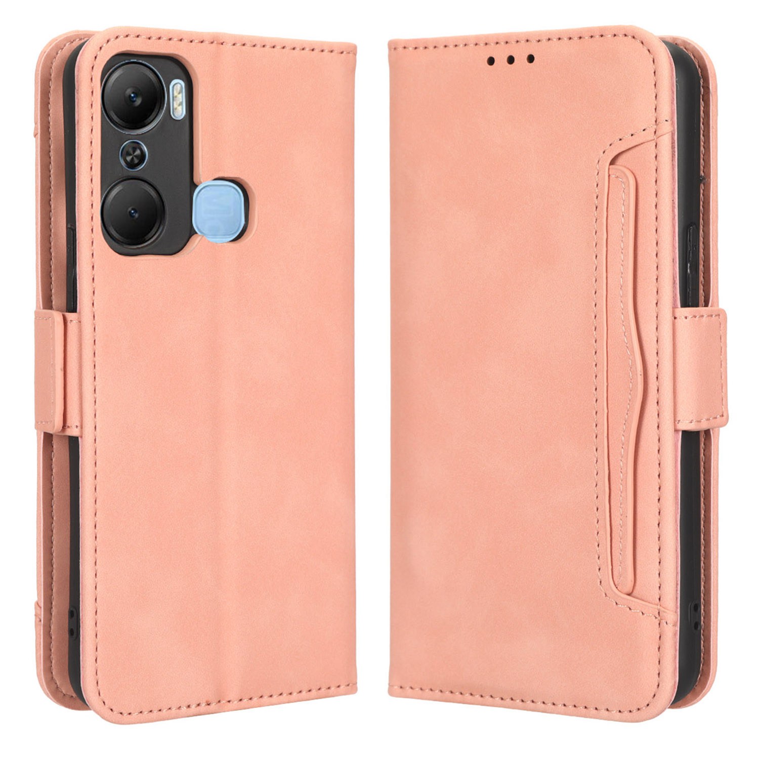 

Für Infinix Hot 12 Pro 4G X668C PU Lederständer Mehrere Kartensteckplätze Hülle Doppelmagnetverschluss Flip Wallet Telefonabdeckung - Rosa, Infinix Hot 12 Pro 4G