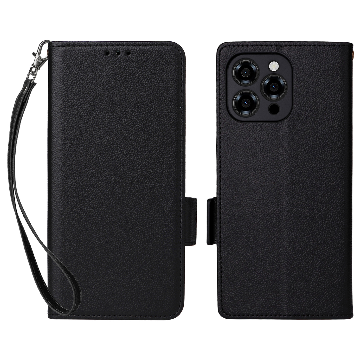 For Doogee Note 58 Pro  /  Note 58 Case with Wrist Strap Litchi Texture PU Leather Wallet Phone Cover - Black