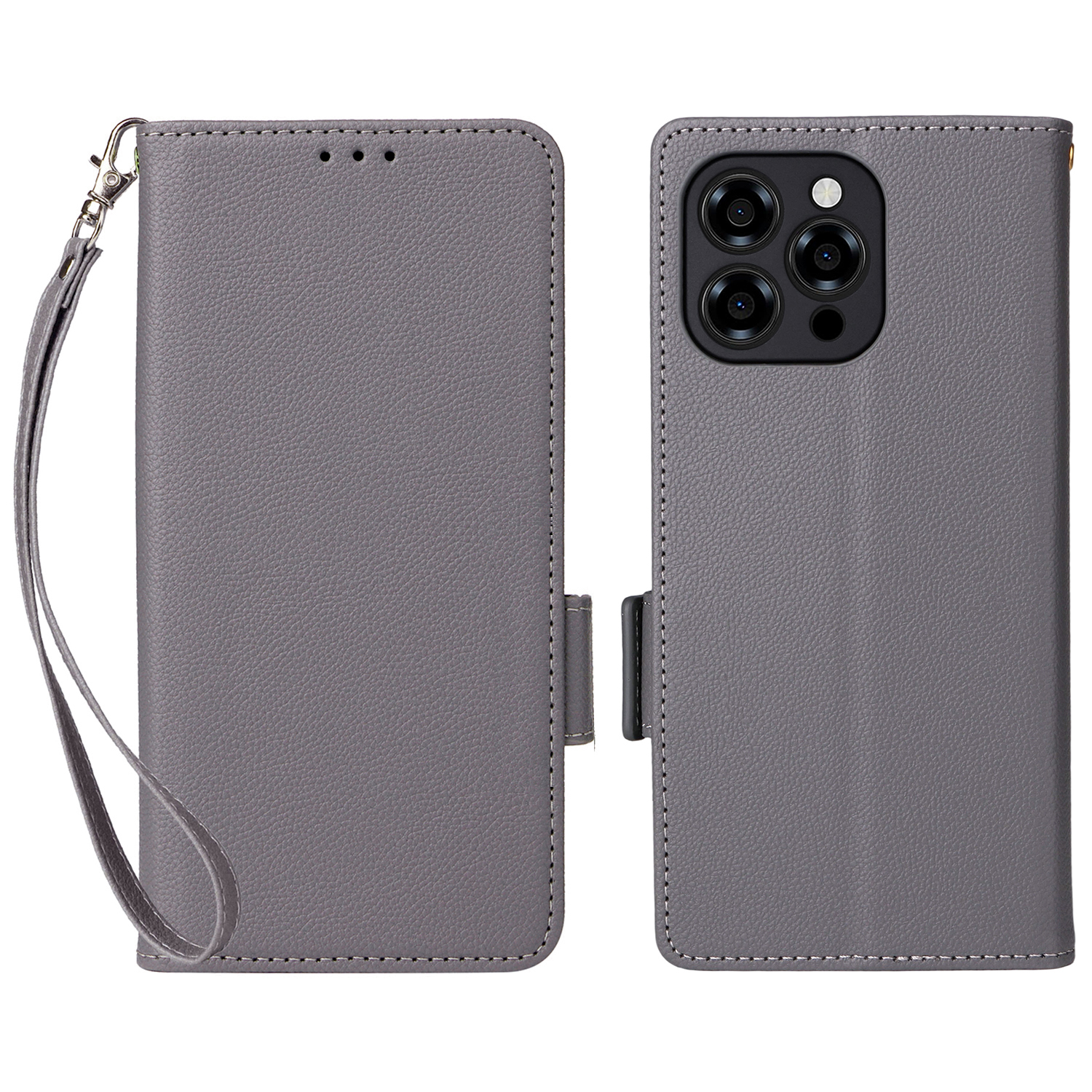 For Doogee Note 58 Pro  /  Note 58 Case with Wrist Strap Litchi Texture PU Leather Wallet Phone Cover - Grey