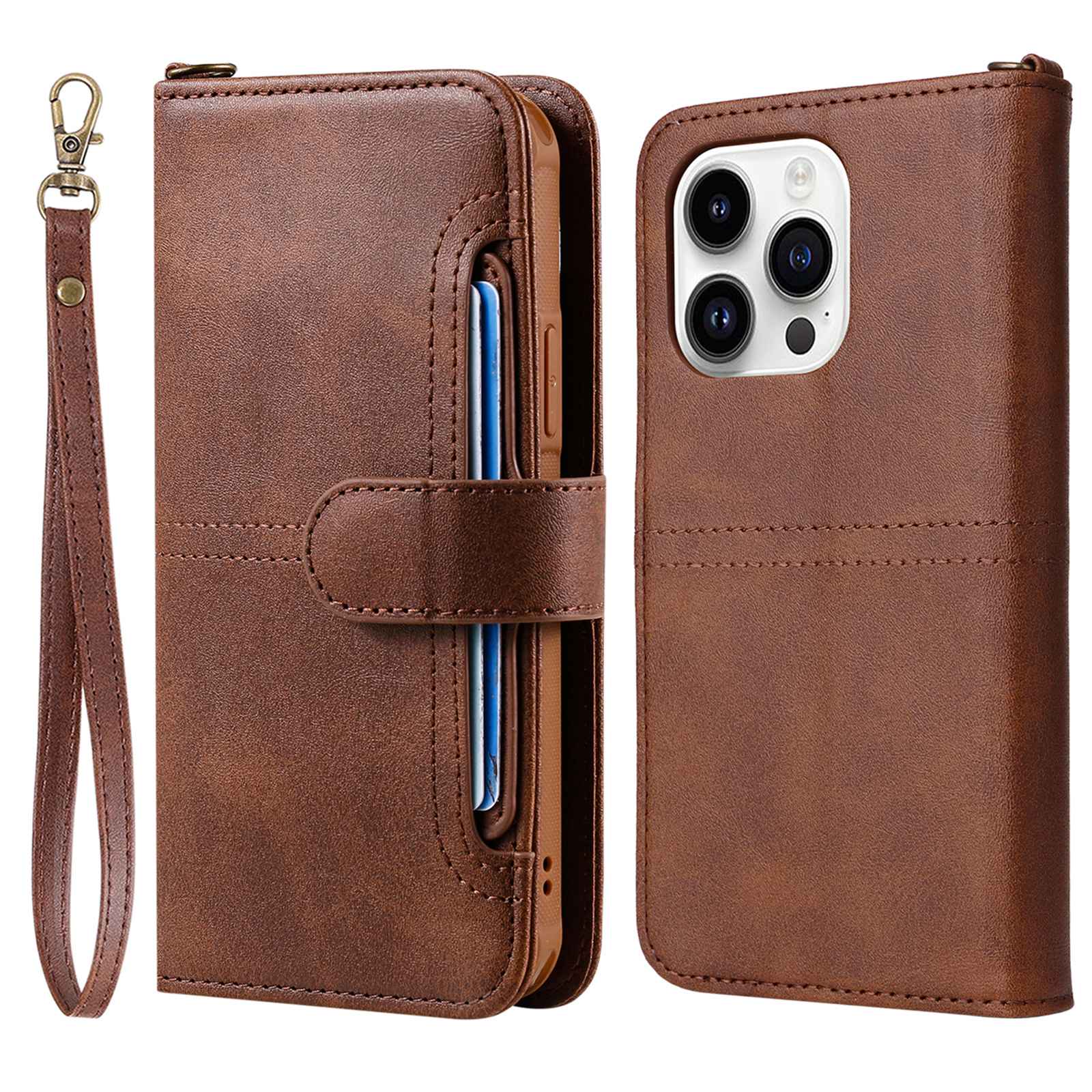 

KT Leder Serie-4 Für Iphone 14 Pro 2-in-1 Abnehmbare Tpu-rückdecke PU Leder Telefon Hülle Faltbare Stand Wallet Shell Mit Riemen - Braun, iPhone 14 Pro